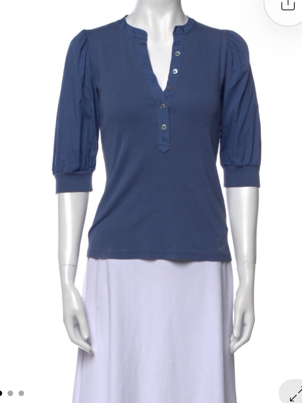 Veronica Beard Indigo Blue Button-Front Three-Quarter Sleeve Top